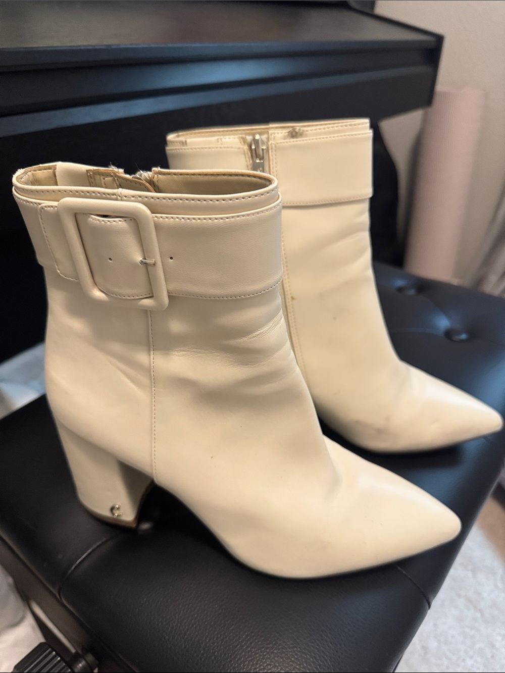 Sam Edelman Cream Pointed Ankle Buckle Boots